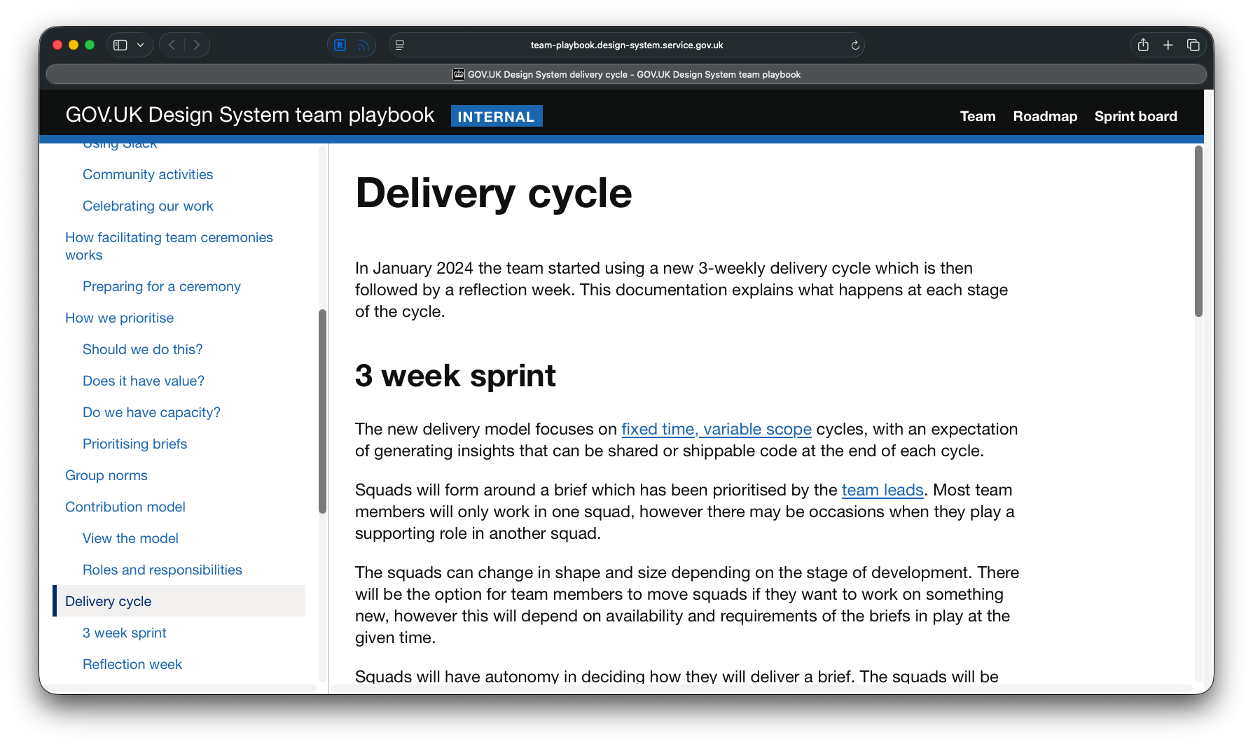 The team’s new delivery model described on their team playbook.